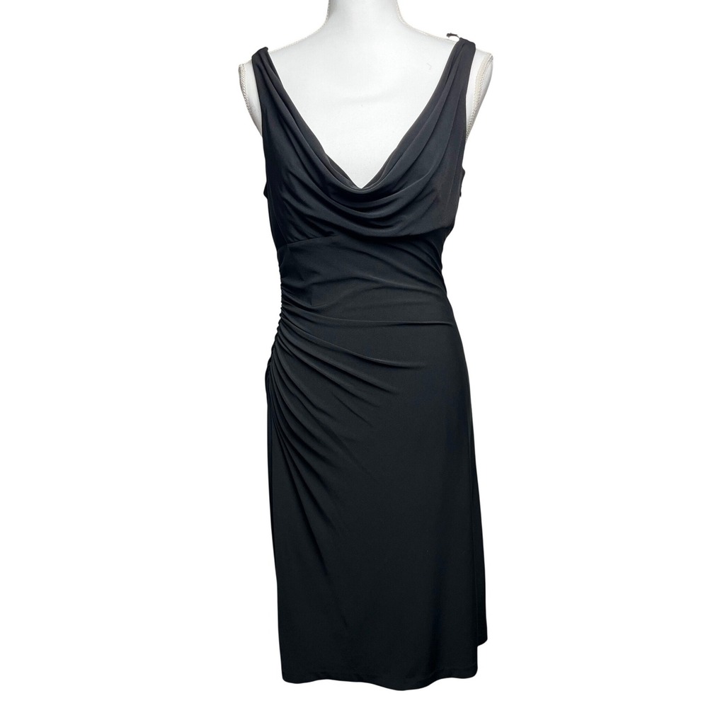 White‎ House Black Market Minimalist Black Ruched Cowl Neck  Midi Dress Size 6